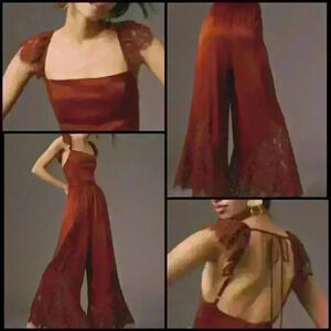 Anthropologie Red Lace Jumpsuit